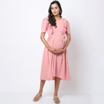 Pink Crepe Maternity Midi Dress